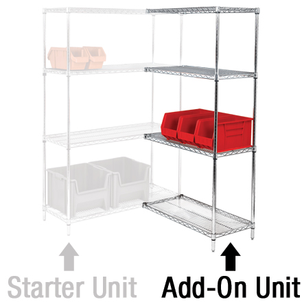 60 x 24 x 63" - 4 Shelf Wire Shelving Add-On Unit