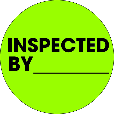 1" Circle - "Inspected By" Fluorescent Green Labels